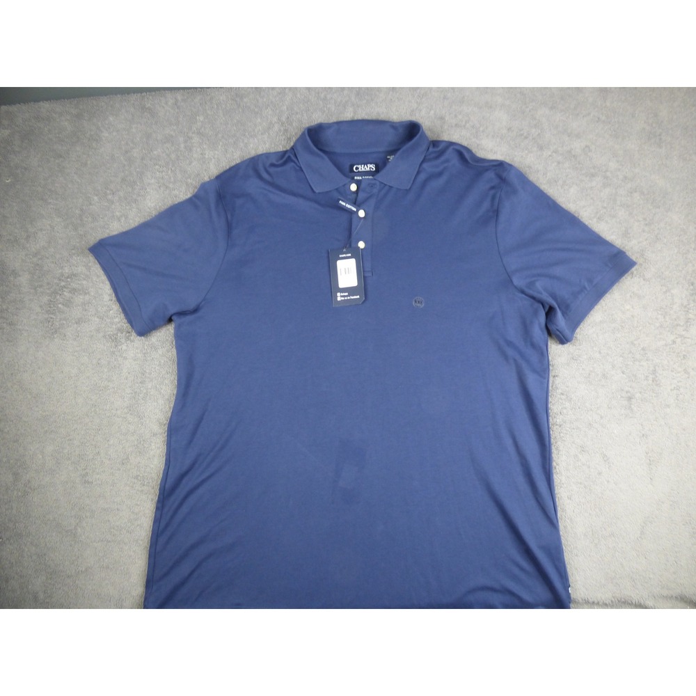 Chaps Mens XXL Pima Cotton Short Sleeve Polo Shirt Navy Blue Solid New - Picture 2 of 9